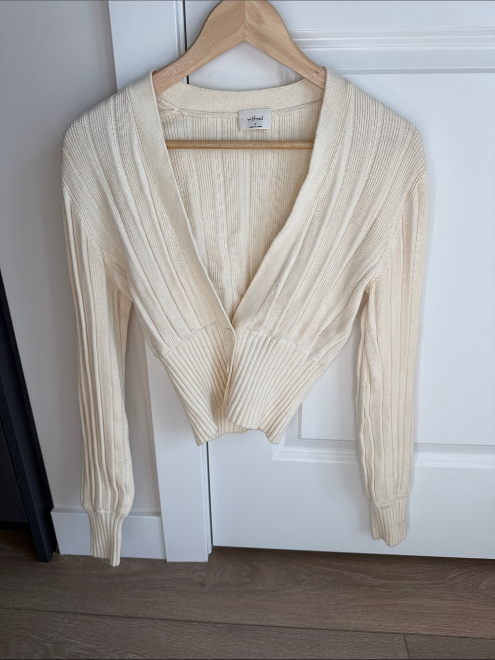 Wilfred Cream Ribbed Deep V-Neck Cardigan